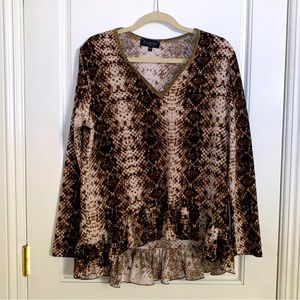 Casting “Tina” Snakeskin Print Tunic with a Ruffle Trim & Metallic Necklines